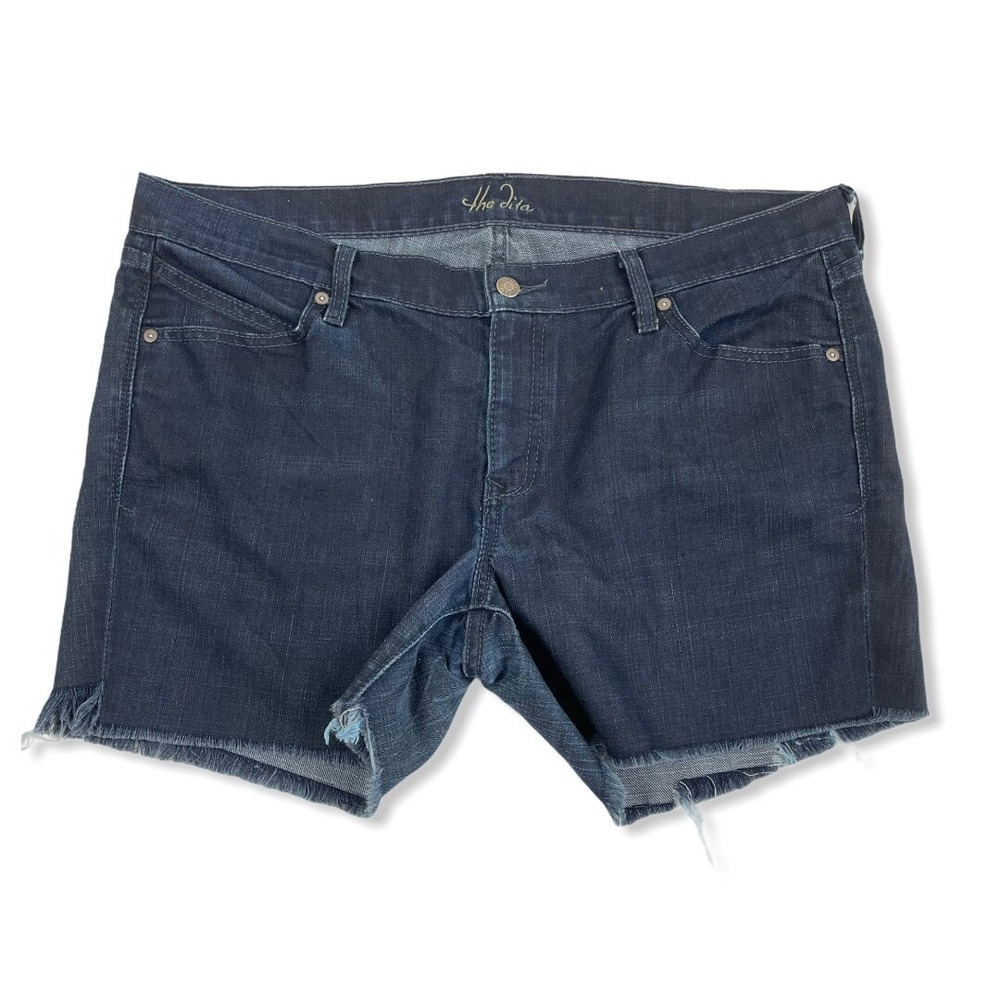 The Diva Dark Blue Denim Womens Shorts Size 16 Cut-Off Frayed Hem Stretch